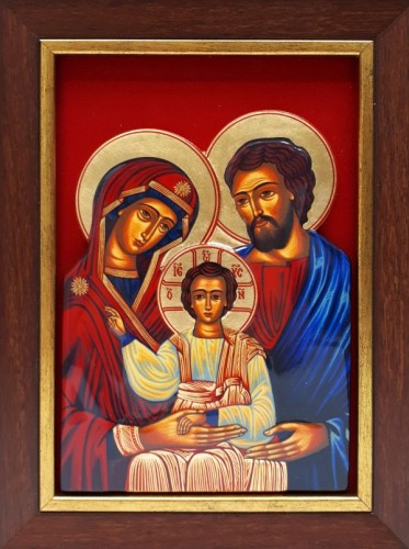 Ikona Św. Rodzina - CERAMIKA ŻYWICZNA (welur bordowy) 21x28cm - 15142