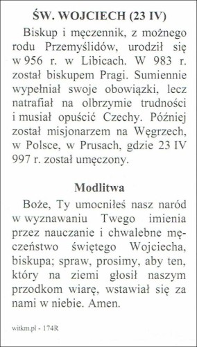 Obrazek św. Wojciech. Biografia + modlitwa - ! - 15113