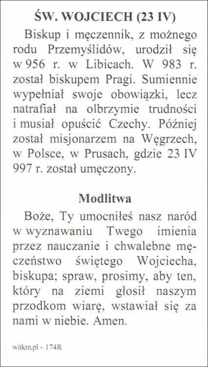 Obrazek św. Wojciech. Biografia + modlitwa - ! - 15113