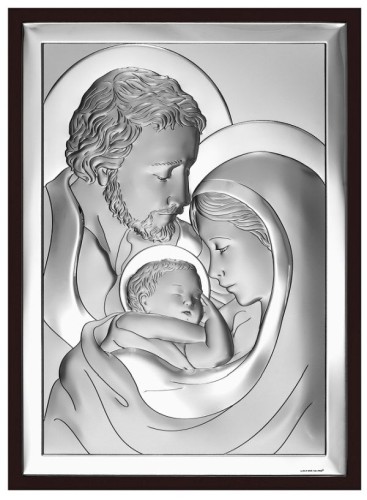Obraz srebrny 20x26cm Św. Rodzina prostokąt rama brązowa - 14382