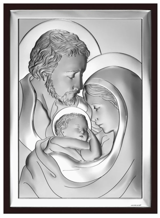 Obraz srebrny 20x26cm Św. Rodzina prostokąt rama brązowa - 14382