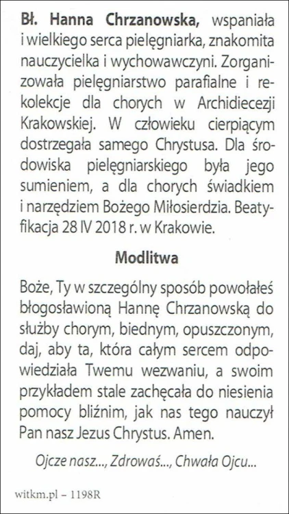 Obrazek bł. Hanna Chrzanowska. Biografia - modlitwa - 14046