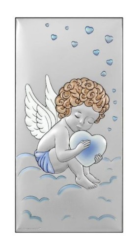 Obraz srebrny (KOLOR) 10x20cm ANIOŁEK NIEBIESKI (serduszka) prostokąt - 13977
