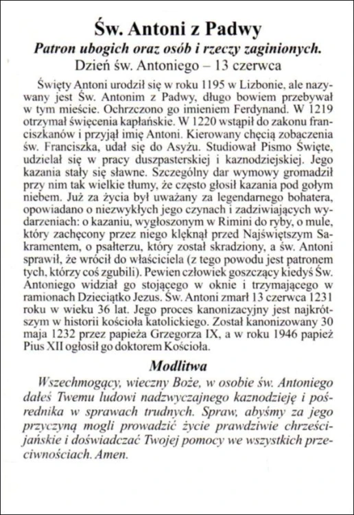 Pocztówka Święty Antoni. Biografia, modlitwa - 13603