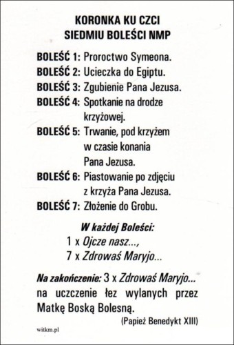 Pocztówka Matka Boża Bolesna. Koronka ku czci siedmiu boleści NMP - 12042