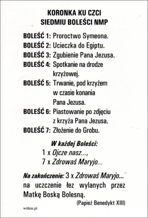 Pocztówka Matka Boża Bolesna. Koronka ku czci siedmiu boleści NMP - 12042