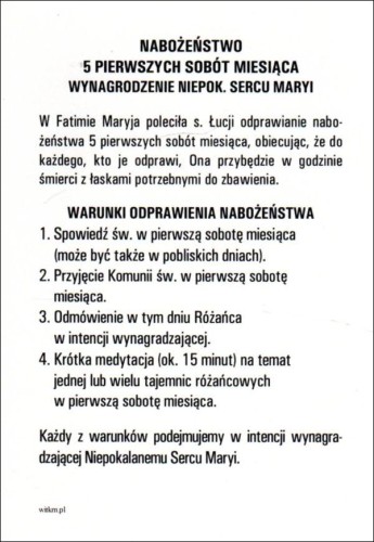 Pocztówka Serce Maryi. Nabożeństwo 5 pierwszych sobót miesiąca - 12041