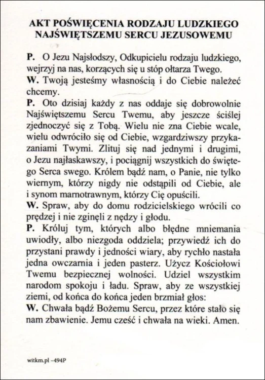Pocztówka Serce Jezusa. Akt poświęcenia rodzaju ludzkiego Najświętszemu Sercu Jezusowemu - 12034