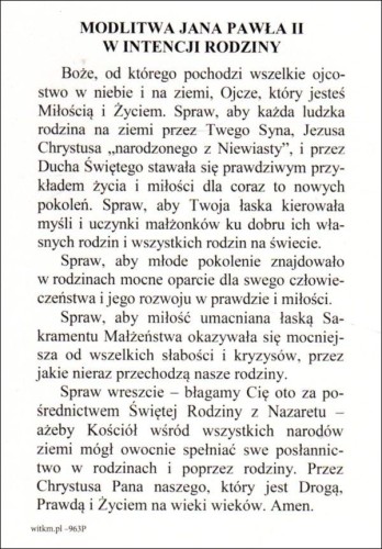 Pocztówka Św Rodzina. Modlitwa Jana Pawła II z intencji rodziny - 12032