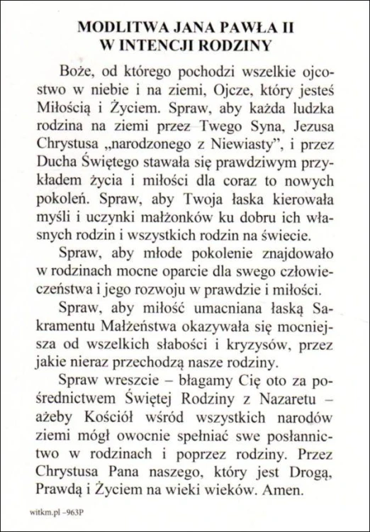 Pocztówka Św Rodzina. Modlitwa Jana Pawła II z intencji rodziny - 12032