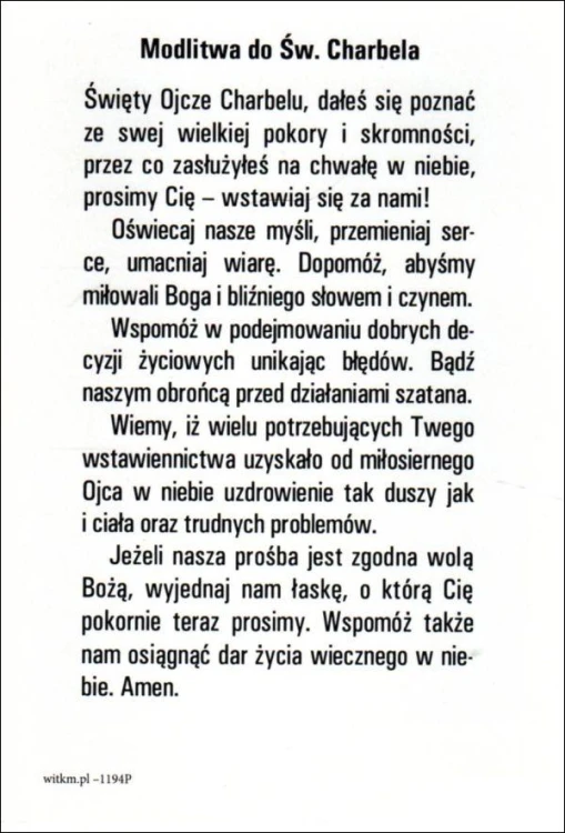 Pocztówka Św. Charbel Makhluof. Modlitwa do Św. Charbela - 12024