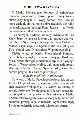 Pocztówka Matka Boża Nieustającej Pomocy. Modlitwa rzymska - 11999