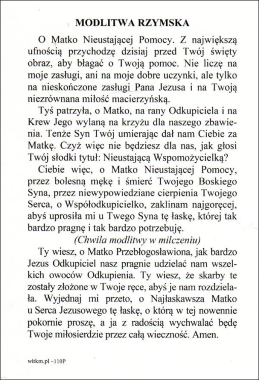 Pocztówka Matka Boża Nieustającej Pomocy. Modlitwa rzymska - 11999
