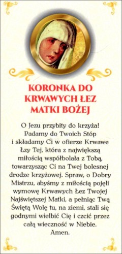 Zakładka do książki - Koronka do Krwawych Łez Matki Bożej (PIONOWA) - 11864