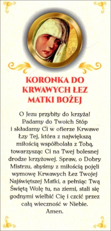 Zakładka do książki - Koronka do Krwawych Łez Matki Bożej (PIONOWA) - 11864