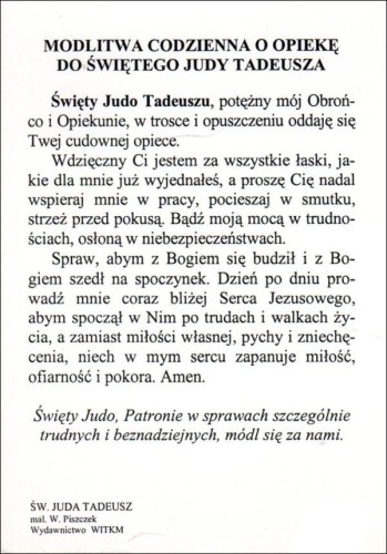 Pocztówka św. Juda Tadeusz. Modlitwa codzienna o opiekę do świętego Judy Tadeusza - 11839