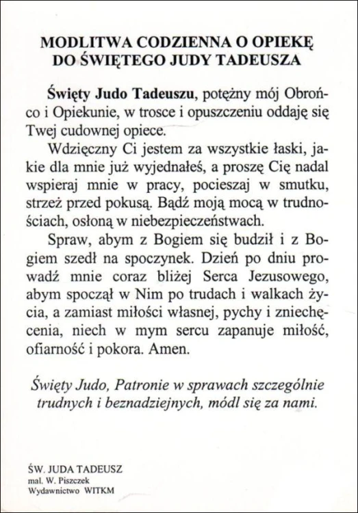 Pocztówka św. Juda Tadeusz. Modlitwa codzienna o opiekę do świętego Judy Tadeusza - 11839