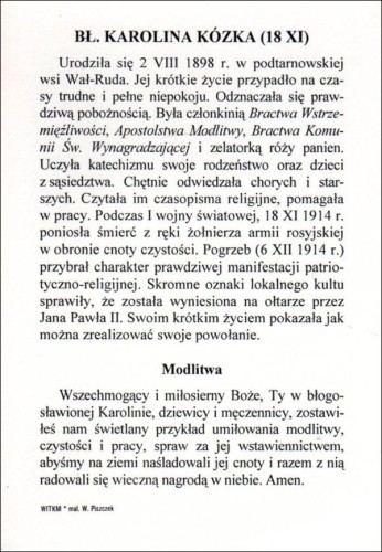 Pocztówka bł. Karolina Kózka. Biografia i modlitwa - 11829