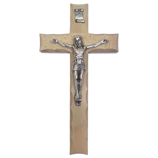Krzyż wiszący drewniany h21cm BEZBARWNY frezowany - 11531