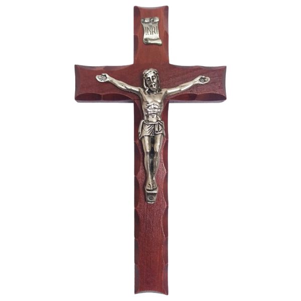 Krzyż wiszący drewniany h21cm WIŚNIA frezowany - 11530