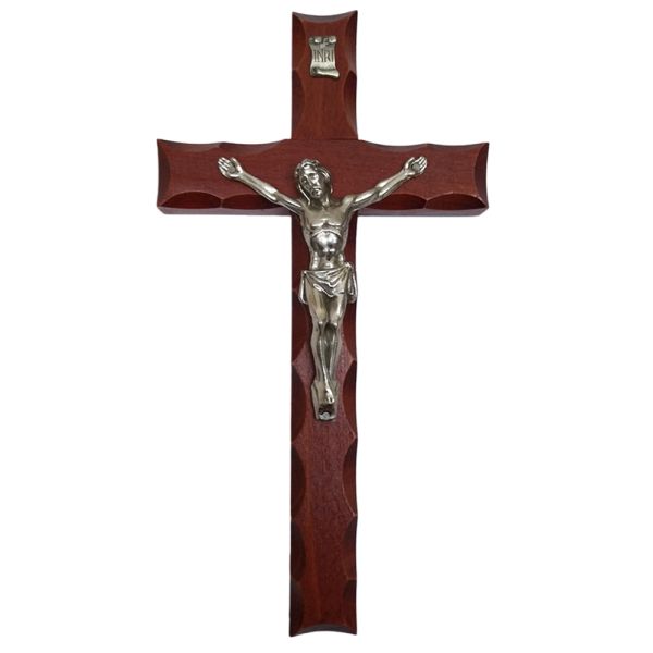 Krzyż wiszący drewniany h28cm frezowany wiśnia - 11501
