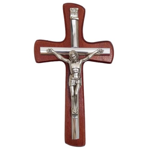 Krzyż wiszący drewniany h15cm WIŚNIA z wkładką - 11482