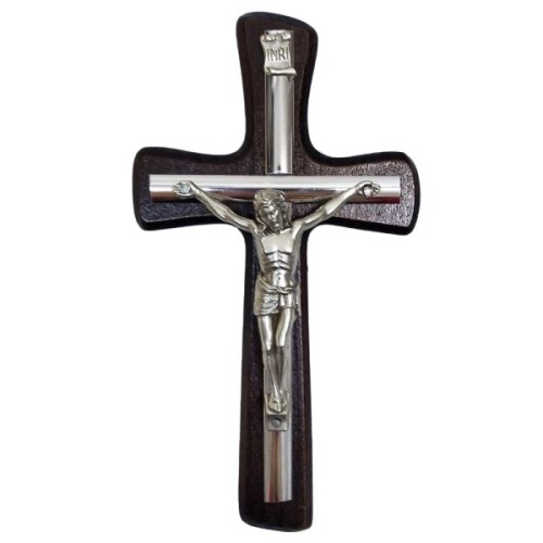Krzyż wiszący drewniany h15cm WENGE z wkładką - 11481