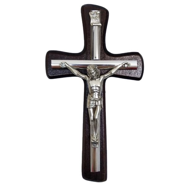 Krzyż wiszący drewniany h15cm WENGE z wkładką - 11481