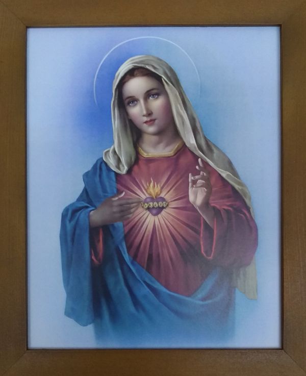Obraz 23,5x28cm Serce Matki Bożej rama brązowa - 11470