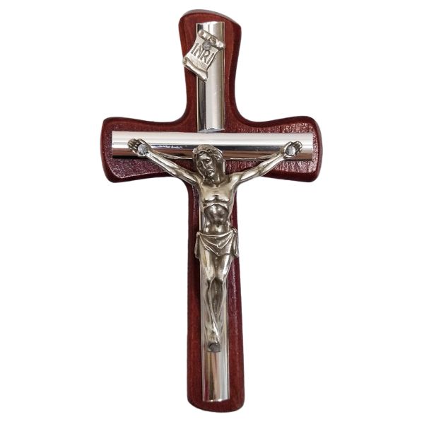 Krzyż wiszący drewniany h10cm WIŚNIA z wkładką - 11467