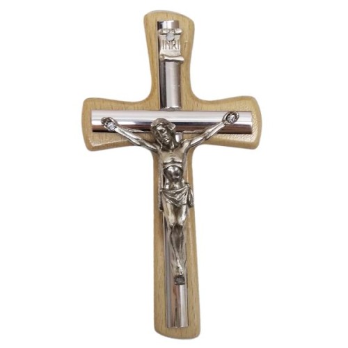 Krzyż wiszący drewniany h10cm bezbarwny z wkładką - 11460