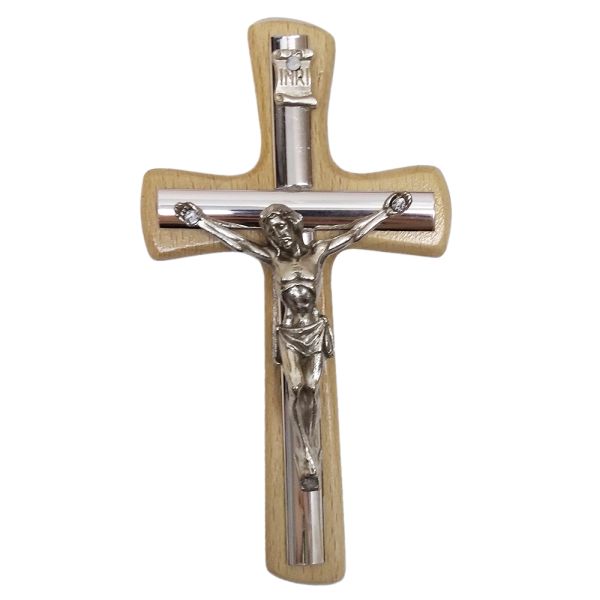 Krzyż wiszący drewniany h10cm bezbarwny z wkładką - 11460