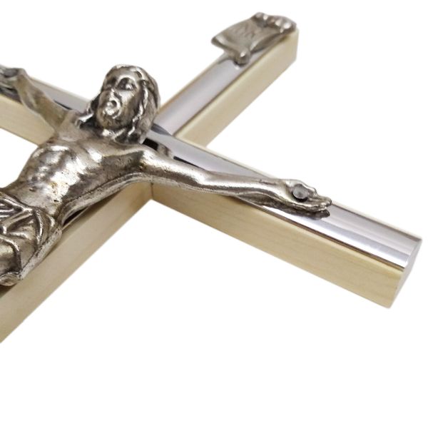 Krzyż wiszący drewniany h21cm BEZBARWNY WĄSKI z wkładką - 11431