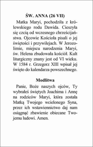 Obrazek św. Anna. MODLITWA: Panie, Boże naszych ojców, Ty wybrałeś... - ! - 11362