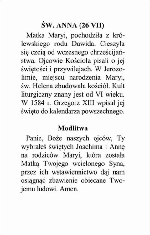 Obrazek św. Anna. MODLITWA: Panie, Boże naszych ojców, Ty wybrałeś... - ! - 11362