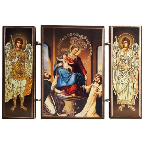 Ikona tryptyk Matka Boża Pompejańska drewniana składana 8cm - 63299