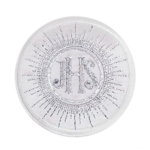Hostia do naszycia IHS żorżeta - haft srebrny śr.8cm - 10895