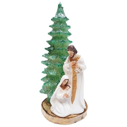 Świeca bożonarodzeniowa CHOINKA ZIELONA - ŚWIATŁOWÓD ze św. Rodziną 24cm - 10085