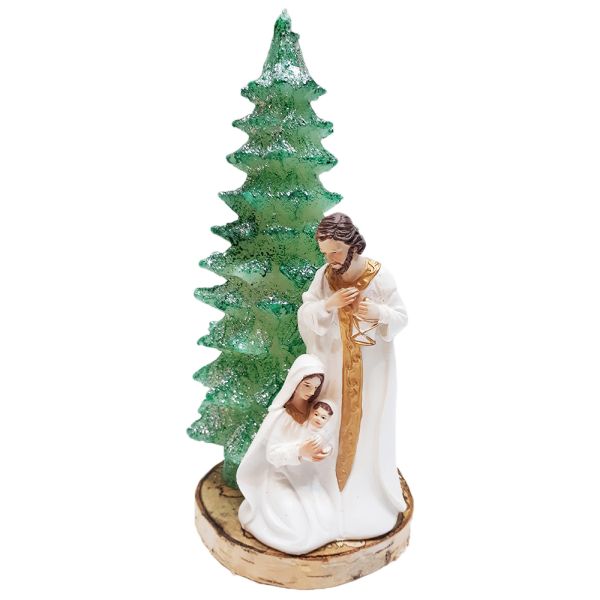 Świeca bożonarodzeniowa CHOINKA ZIELONA - ŚWIATŁOWÓD ze św. Rodziną 24cm - 10085