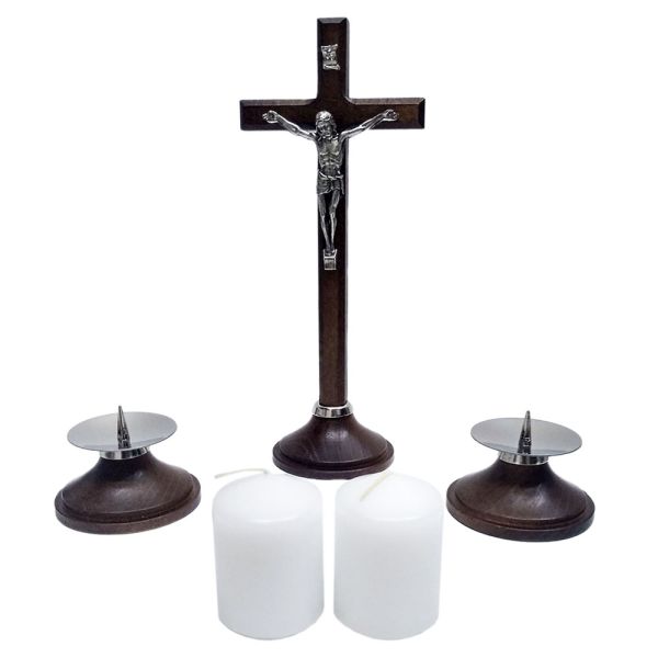 Zestaw kolędowy drewniany BRĄZOWY (krzyż 22cm) - 10004
