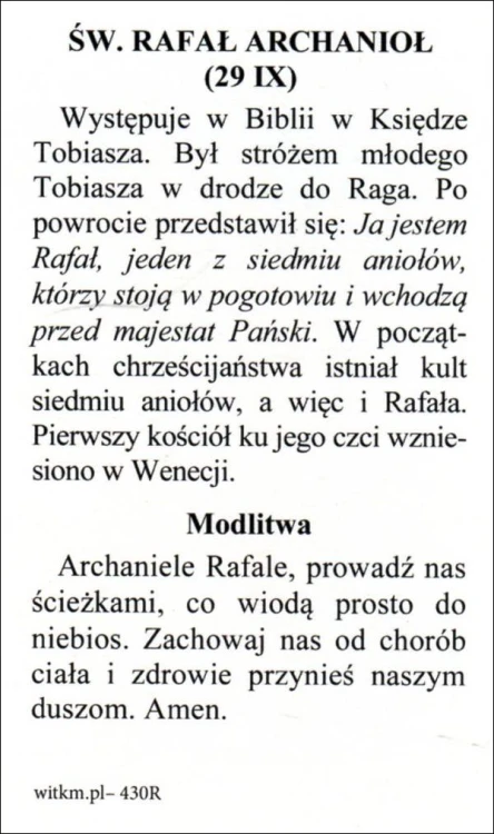 Obrazek św. Rafał Archanioł. Biografia + modlitwa - ! - 09857