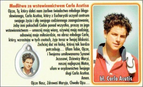 Medalik foliowany Św. Carlo Acutis / Koronka do Miłosierdzia Bożego - medalik i obrazek z modlitwą zalaminowane - 09609