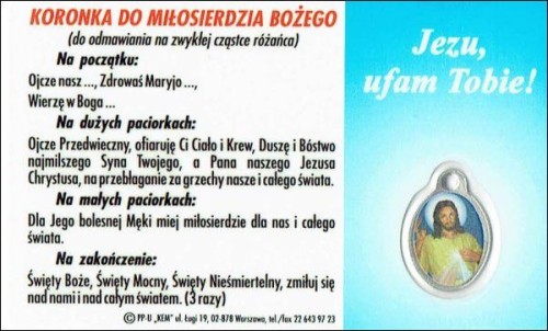 Medalik foliowany Św. Carlo Acutis / Koronka do Miłosierdzia Bożego - medalik i obrazek z modlitwą zalaminowane - 09609