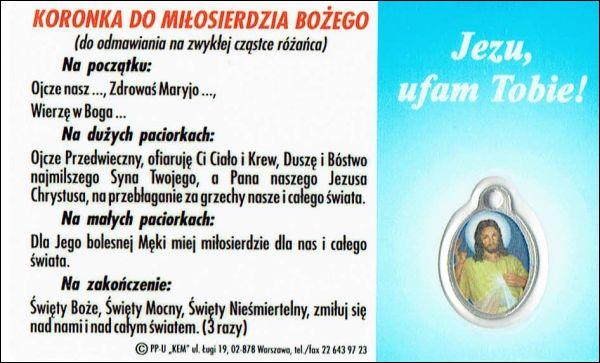 Medalik foliowany Św. Carlo Acutis / Koronka do Miłosierdzia Bożego - medalik i obrazek z modlitwą zalaminowane - 09609