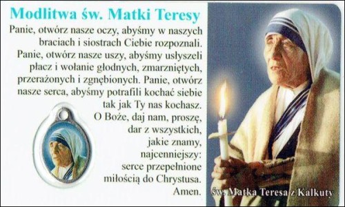 Medalik foliowany św. Matka Teresa z Kalkuty - medalik i obrazek z modlitwą zalaminowane - 09607