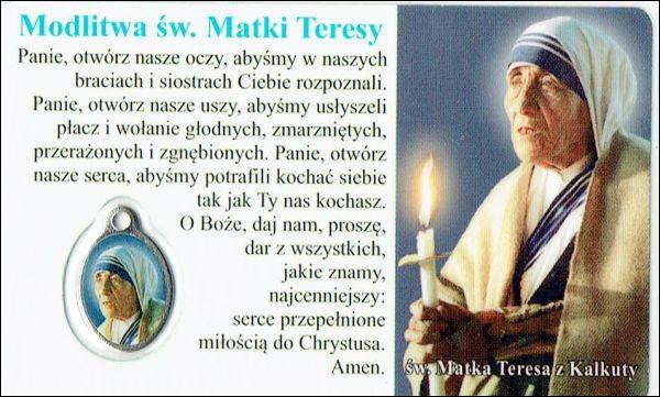 Medalik foliowany św. Matka Teresa z Kalkuty - medalik i obrazek z modlitwą zalaminowane - 09607