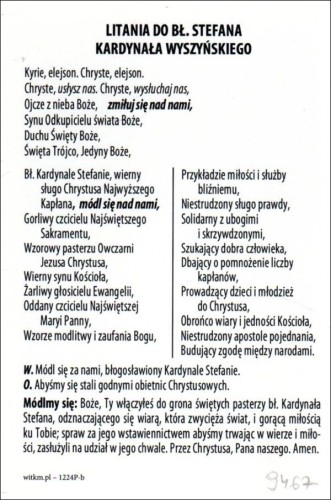 Pocztówka Bł. Kard. Stefan Wyszyński. Litania do bł. Stefana Kardynała Wyszyńskiego - 09467