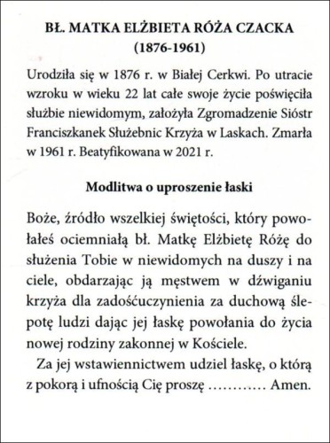 Pocztówka Bł. Matka Elżbieta Róża Czacka. Biografia, modlitwa o uproszenie łask - 09466