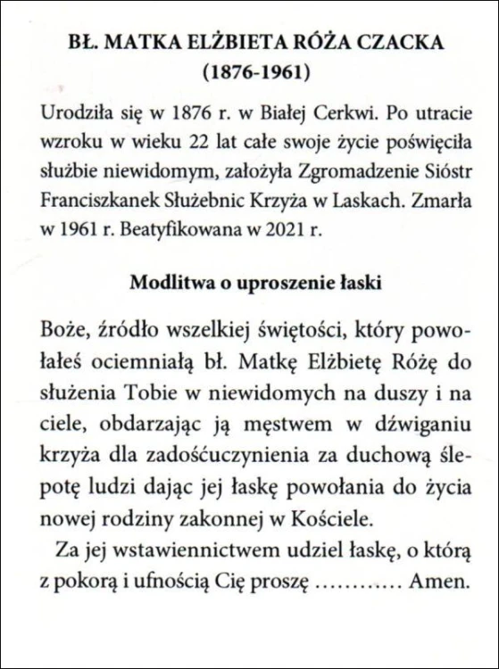 Pocztówka Bł. Matka Elżbieta Róża Czacka. Biografia, modlitwa o uproszenie łask - 09466