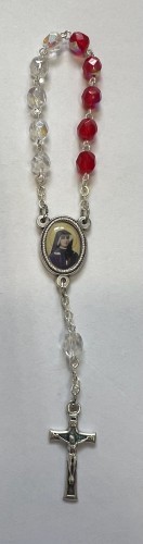 Dziesiątka różańca biało-czerwona kryształ łącznik Jezu Ufam Tobie/Faustyna - 53261